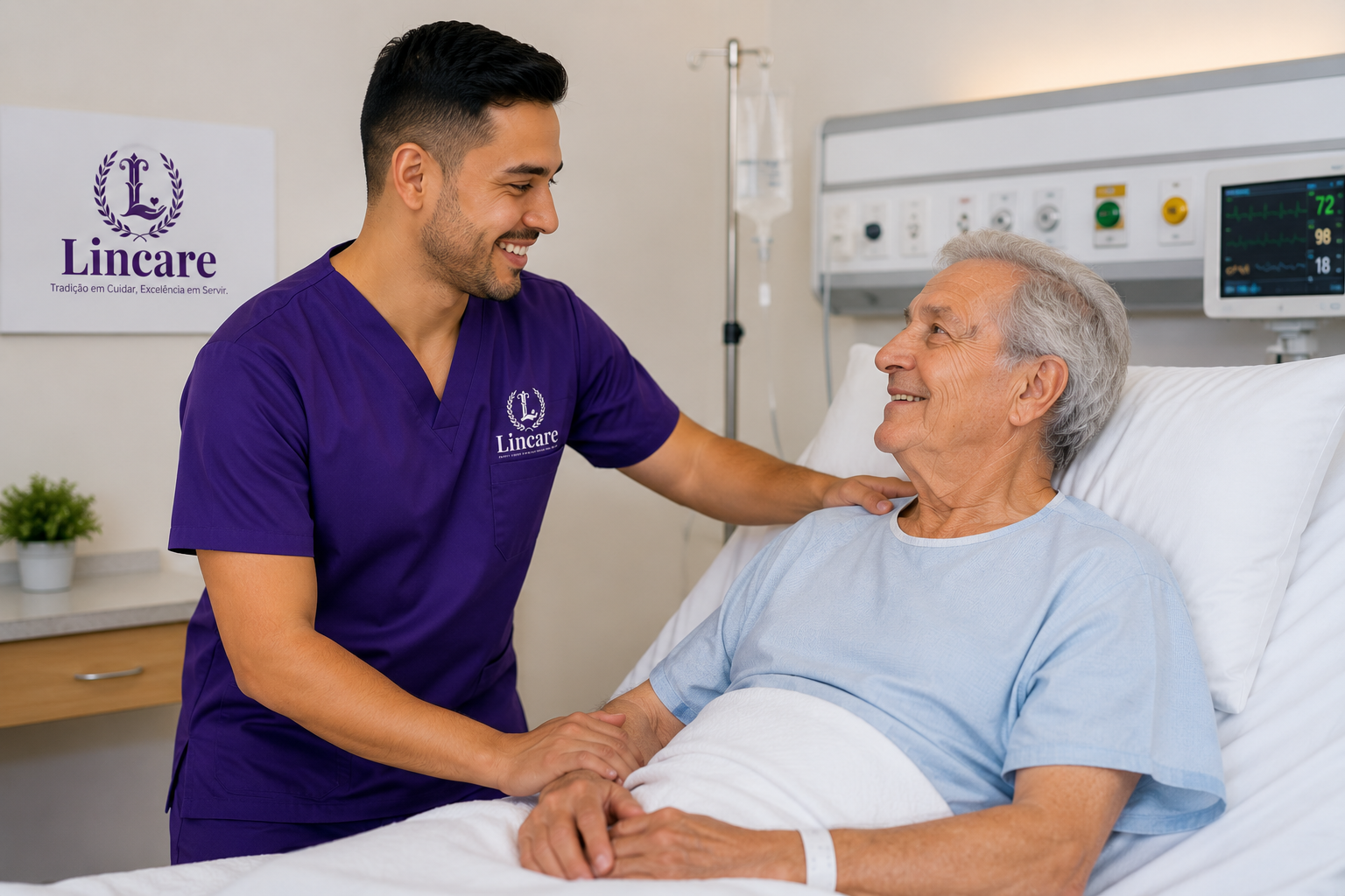 Profissional Lincare cuidando de paciente em casa